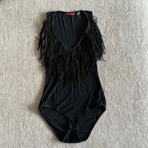 BKE red Black Fringe Bodysuit